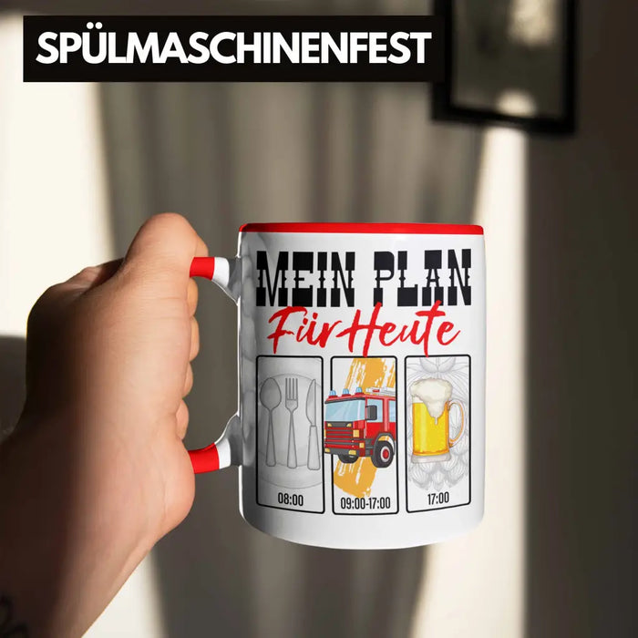 Trendation - Feuerwehr Tasse Lustiges Geschenk für Feuerwehrmann Grafik Becher Geburtstag Weihnachten Rot Trendation