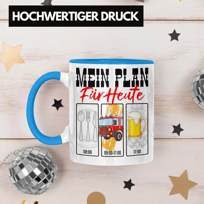 Trendation - Feuerwehr Tasse Lustiges Geschenk für Feuerwehrmann Grafik Becher Geburtstag Weihnachten Blau Trendation