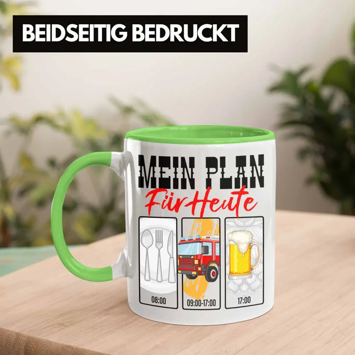 Trendation - Feuerwehr Tasse Lustiges Geschenk für Feuerwehrmann Grafik Becher Geburtstag Weihnachten Grün Trendation