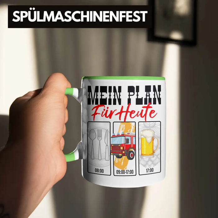 Trendation - Feuerwehr Tasse Lustiges Geschenk für Feuerwehrmann Grafik Becher Geburtstag Weihnachten Grün Trendation