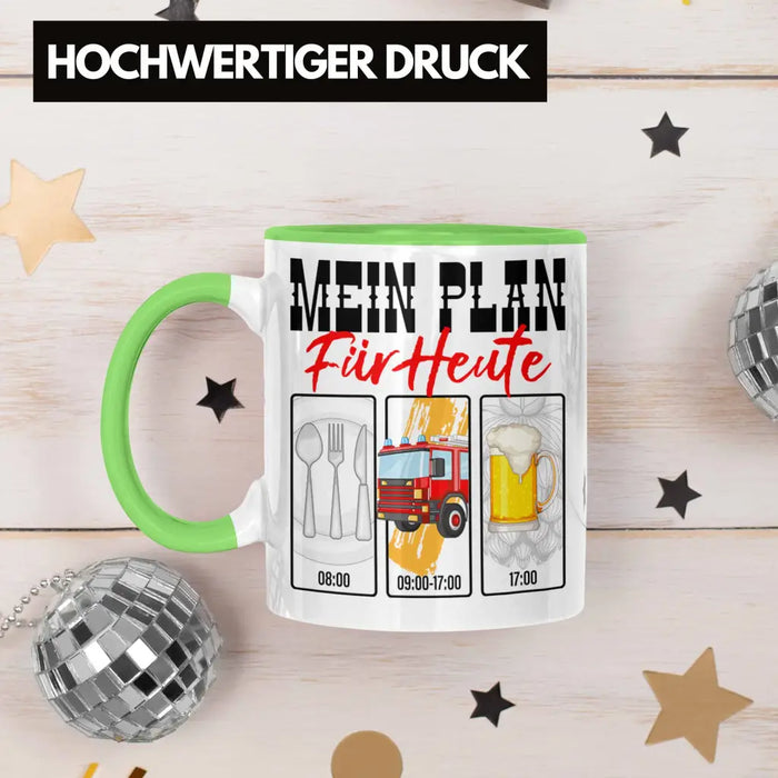 Trendation - Feuerwehr Tasse Lustiges Geschenk für Feuerwehrmann Grafik Becher Geburtstag Weihnachten Grün Trendation