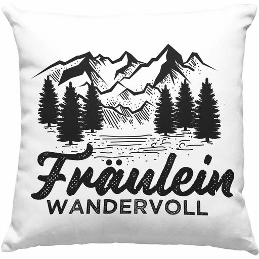 Trendation - Fräulein Wandervoll Kissen Geschenk Wandern Frauen Geschenkidee Lustige Kissen zum Wandern Dekokissen mit Füllung 40x40 Rosa Trendation