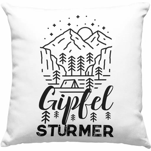 Trendation - Gipfel Stürmer Kissen Geschenk Wanderer Geschenkidee Wandern Berge Dekokissen mit Füllung 40x40 Rosa Trendation