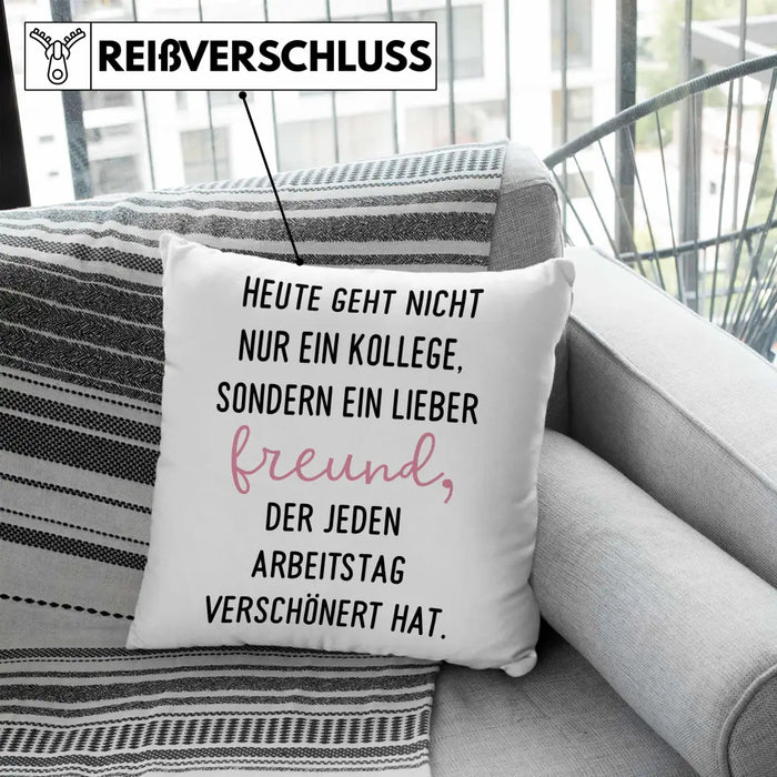 Trendation - Jobwechsel Geschenk Kollege Schöner Spruch Abschied Bester Kollege Abschiedsgeschenk Dekokissen mit Füllung 40x40 Rosa Trendation
