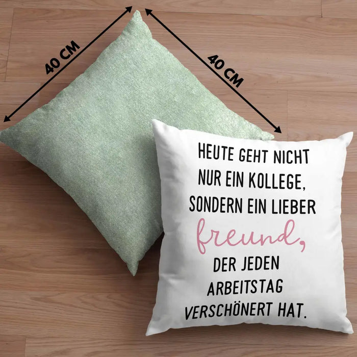 Trendation - Jobwechsel Geschenk Kollege Schöner Spruch Abschied Bester Kollege Abschiedsgeschenk Dekokissen mit Füllung 40x40 Rosa Trendation