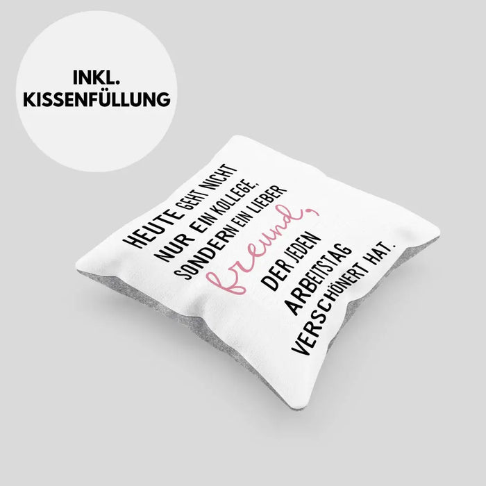 Trendation - Jobwechsel Geschenk Kollege Schöner Spruch Abschied Bester Kollege Abschiedsgeschenk Dekokissen mit Füllung 40x40 Rosa Trendation