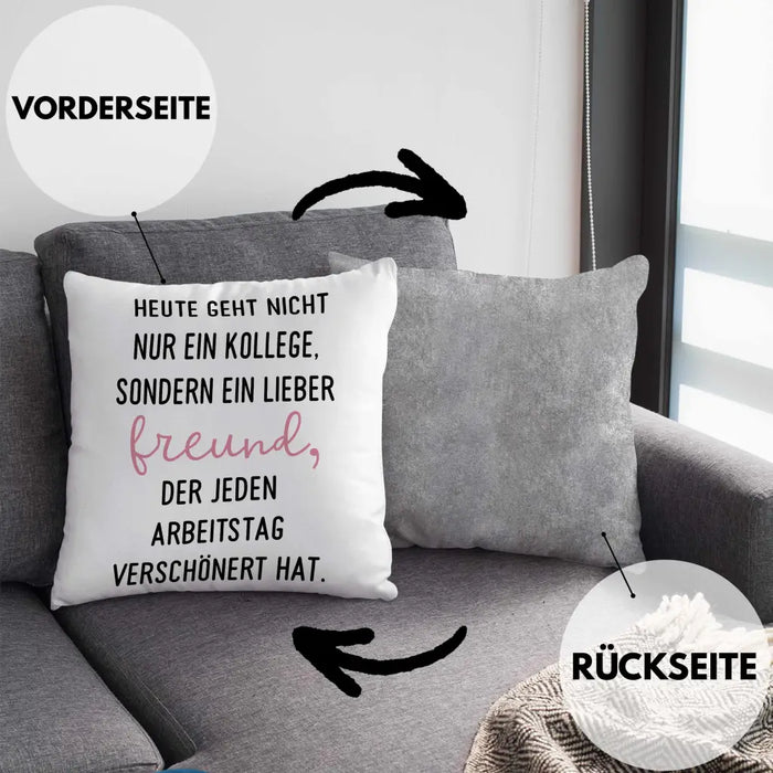 Trendation - Jobwechsel Geschenk Kollege Schöner Spruch Abschied Bester Kollege Abschiedsgeschenk Dekokissen mit Füllung 40x40 Rosa Trendation