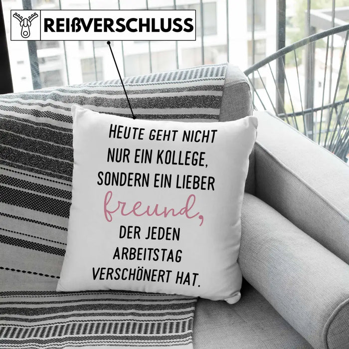 Trendation - Jobwechsel Geschenk Kollege Schöner Spruch Abschied Bester Kollege Abschiedsgeschenk Dekokissen mit Füllung 40x40 Rosa Trendation