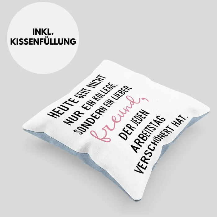 Trendation - Jobwechsel Geschenk Kollege Schöner Spruch Abschied Bester Kollege Abschiedsgeschenk Dekokissen mit Füllung 40x40 Rosa Trendation