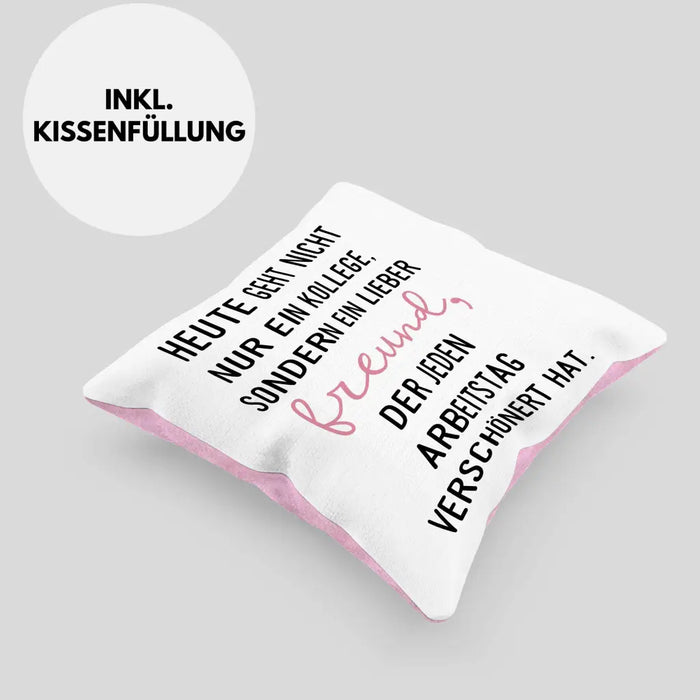 Trendation - Jobwechsel Geschenk Kollege Schöner Spruch Abschied Bester Kollege Abschiedsgeschenk Dekokissen mit Füllung 40x40 Rosa Trendation