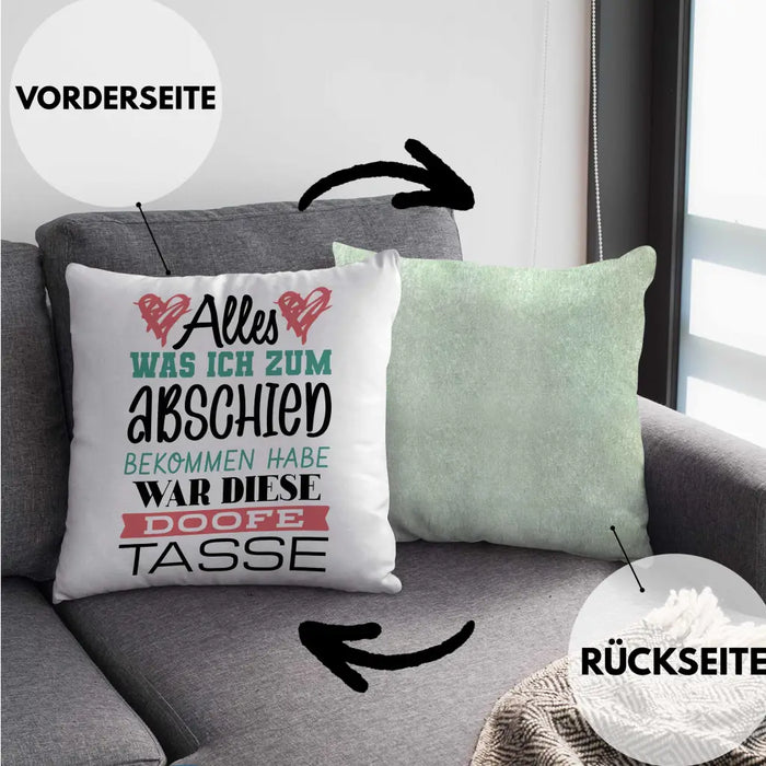 Trendation - Jobwechsel Kissen Geschenk Abschied Abschiedsgeschenk Kollege Kollegin Neuer Job Alles Was Ich Zum Abschied Bekommen Habe Dekokissen mit Füllung 40x40 Rosa Trendation