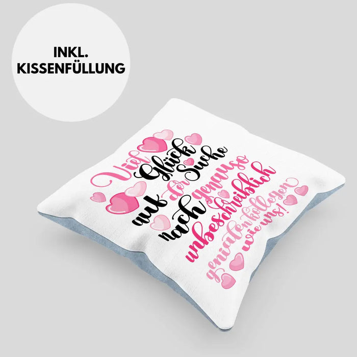 Trendation - Jobwechsel Kissen Geschenk Kollegin Abschiedsgeschenk Neuer Job Viel Glück Bei Der Suche Spruch Dekokissen mit Füllung 40x40 Rosa Trendation