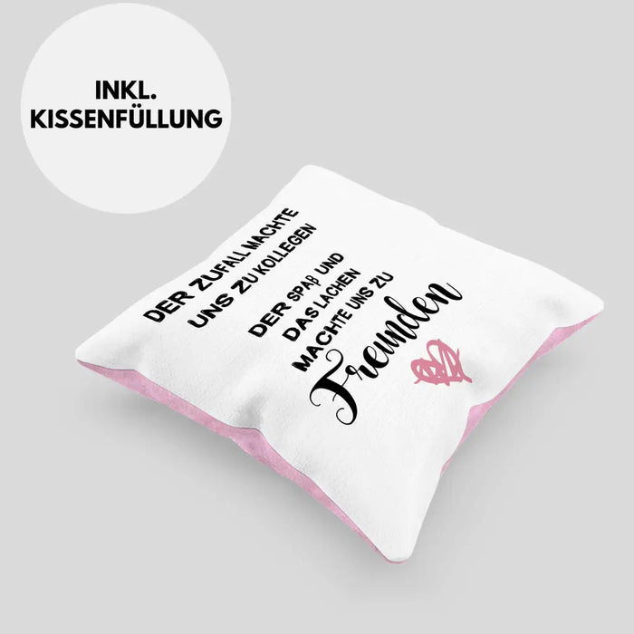 Trendation - Jobwechsel Kissen Geschenk Kollegin Abschiedsgeschenk Neuer Job Der Zufall Machte Uns Zu Kollegen Dekokissen mit Füllung 40x40 Rosa Trendation