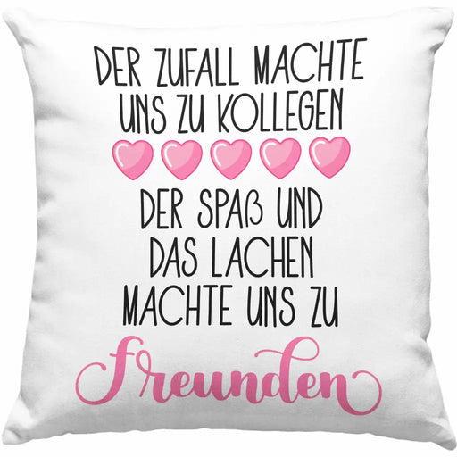 Trendation - Jobwechsel Kissen Geschenk Kollegin Abschiedsgeschenk Neuer Job Der Zufall Machte Uns Zu Kollegen Spruch Dekokissen mit Füllung 40x40 Rosa Trendation