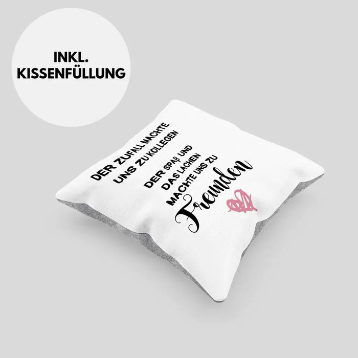 Trendation - Jobwechsel Kissen Geschenk Kollegin Abschiedsgeschenk Neuer Job Der Zufall Machte Uns Zu Kollegen Dekokissen mit Füllung 40x40 Rosa Trendation