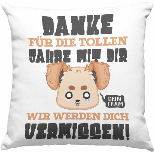 Trendation - Jobwechsel Kissen Geschenk Kollegin Kollege Abschied Danke Für Die Tollen Jahre Geschenkidee Neuer Job Rente Renteneintritt Dekokissen mit Füllung 40x40 Rosa Trendation