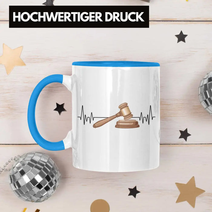 Trendation - Jura Jurist Herzschlag Tasse Geschenk für Richter Juristen Hobby Geschenkidee Blau Trendation