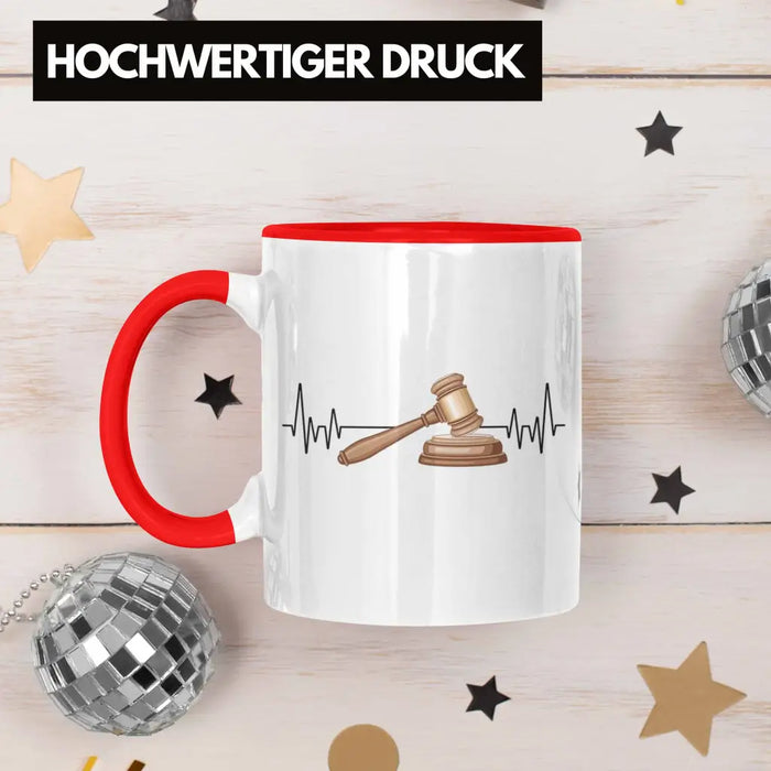 Trendation - Jura Jurist Herzschlag Tasse Geschenk für Richter Juristen Hobby Geschenkidee Rot Trendation