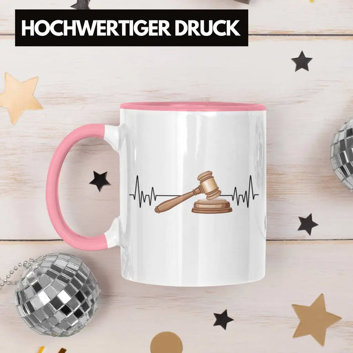 Trendation - Jura Jurist Herzschlag Tasse Geschenk für Richter Juristen Hobby Geschenkidee Rosa Trendation