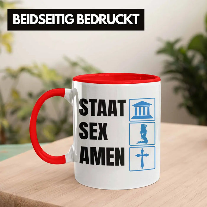 Trendation - Jura Tasse Geschenk Spruch Jurist Geschenkidee Anwalt Jura-Studium Lustige Sprüche Staatsexamen Staat S Amen Rot Trendation