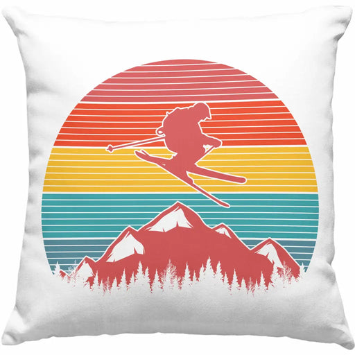 Trendation - Ski Kissen Geschenk Grafik Geschenkidee Skifahrer Geschenk Winter Berge Dekokissen mit Füllung 40x40 Rosa Trendation