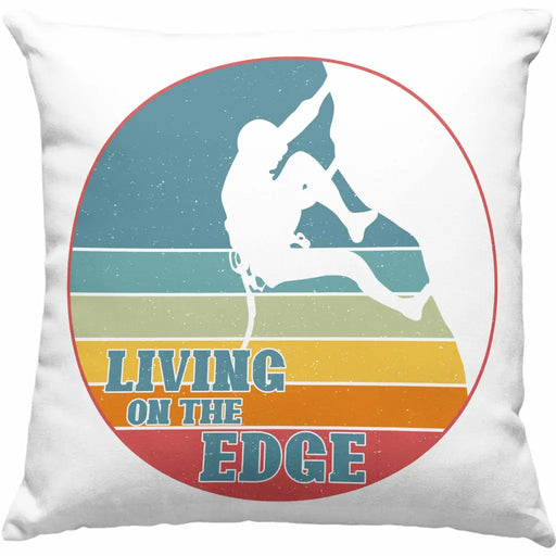 Trendation - Klettern Bergsteigen Geschenk Kissen Boulder Geschenkidee Berge Living On The Edge Dekokissen mit Füllung 40x40 Rosa Trendation