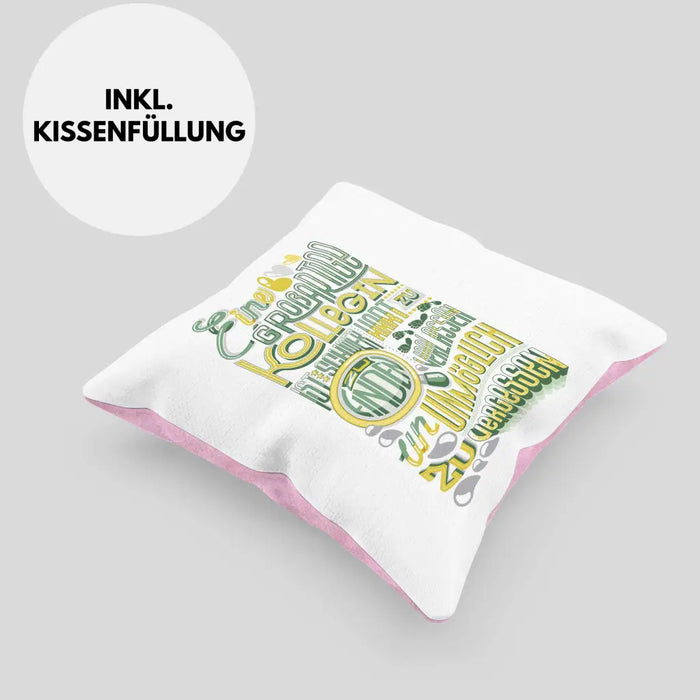 Trendation - Kollegin Abschied Kissen Geschenk Abschiedsgeschenk Neuer Job Jobwechsel Spruch Dekokissen mit Füllung 40x40 Rosa Trendation