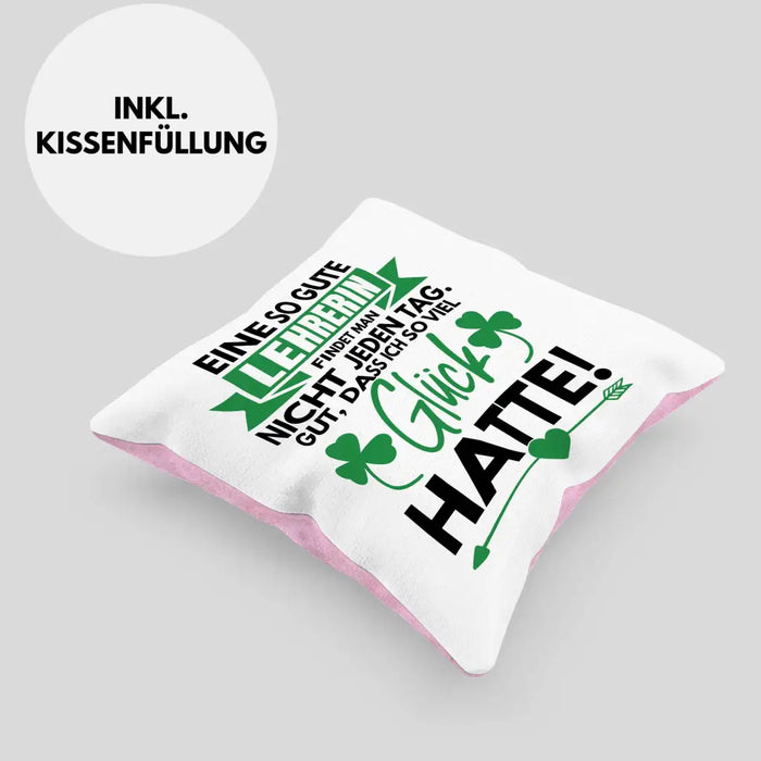 Trendation - Lehrerin Abschiedsgeschenk Kissen Geschenk zum Abschied Klassenlehrerin Beste Lehrerin Geschenkidee Dekokissen mit Füllung 40x40 Rosa Trendation