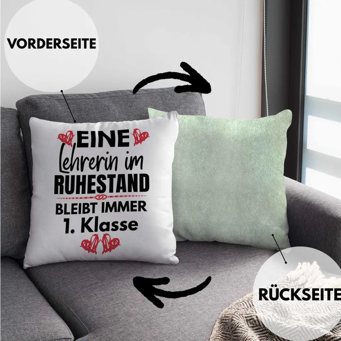 Trendation - Lehrerin Rente Geschenk Kissen Ruhestand Geschenkidee Abschied Abschiedsgeschenk Beste Lehrerin 1. Klasse Pensionierung Dekokissen mit Füllung 40x40 Rosa Trendation