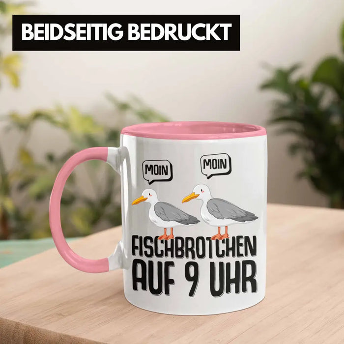 Trendation - Moin Tasse Norddeutsch Fischbrötchen Auf 9 Uhr Möwen Plattdeutsch Geschenk Norden Rosa Trendation