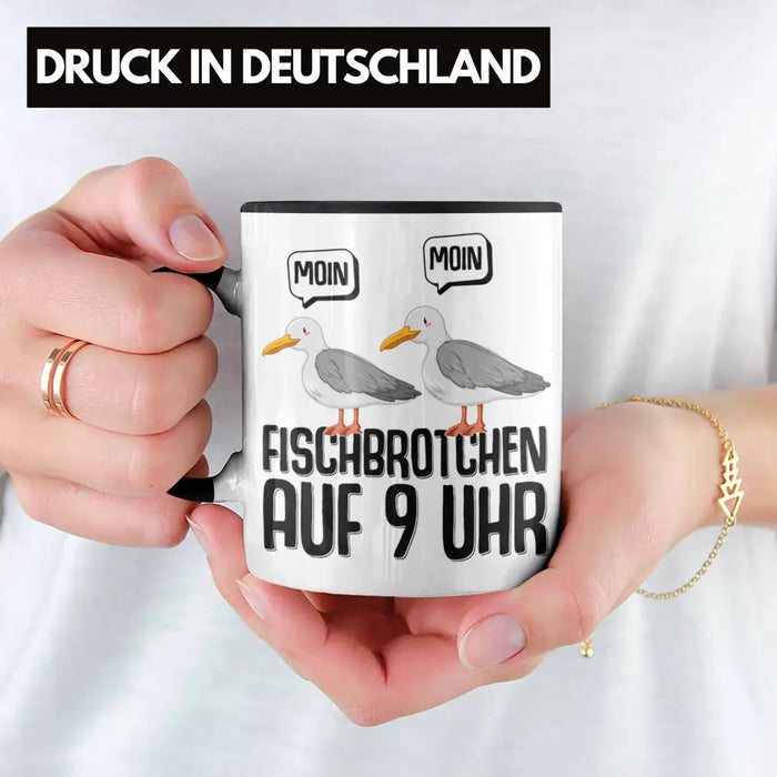 Trendation - Moin Tasse Norddeutsch Fischbrötchen Auf 9 Uhr Möwen Plattdeutsch Geschenk Norden Trendation
