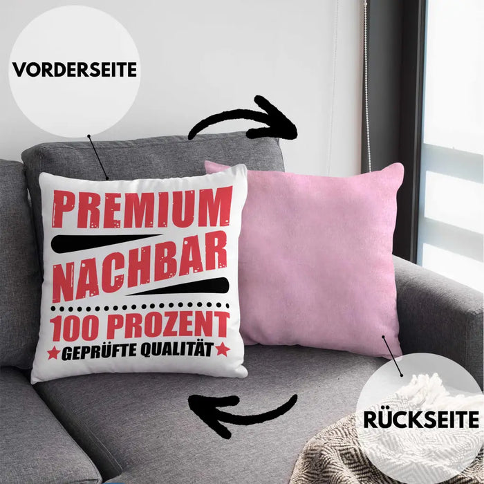 Trendation - Premium Nachbar Kissen Geschenk Bester Nachbar Geschenkidee Nachbarn Dekokissen mit Füllung 40x40 Rosa Trendation