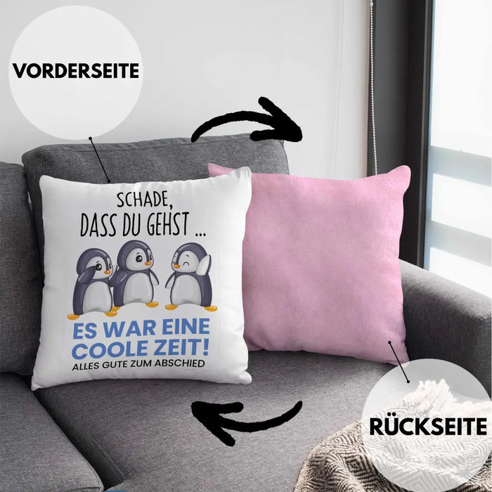 Trendation - Schade Dass Du Gehst Kissen Geschenk zum Abschied Jobwechel Abschiedsgeschenk Arbeitskollegin Dekokissen mit Füllung 40x40 Rosa Trendation