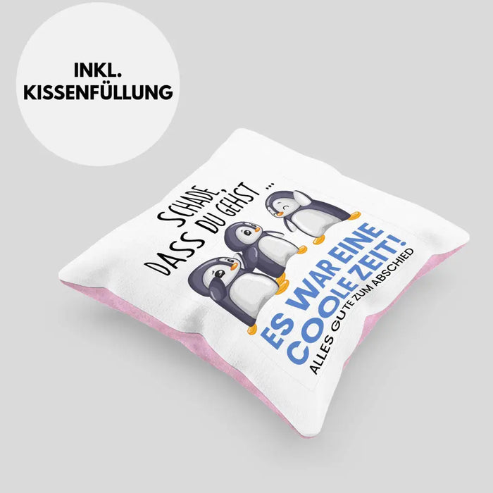 Trendation - Schade Dass Du Gehst Kissen Geschenk zum Abschied Jobwechel Abschiedsgeschenk Arbeitskollegin Dekokissen mit Füllung 40x40 Rosa Trendation