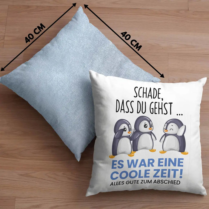 Trendation - Schade Dass Du Gehst Kissen Geschenk zum Abschied Jobwechel Abschiedsgeschenk Arbeitskollegin Dekokissen mit Füllung 40x40 Rosa Trendation