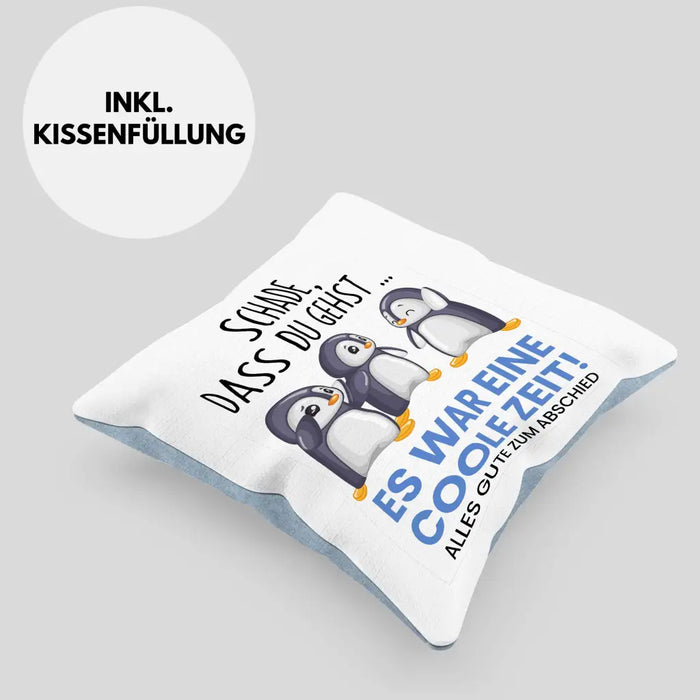 Trendation - Schade Dass Du Gehst Kissen Geschenk zum Abschied Jobwechel Abschiedsgeschenk Arbeitskollegin Dekokissen mit Füllung 40x40 Rosa Trendation