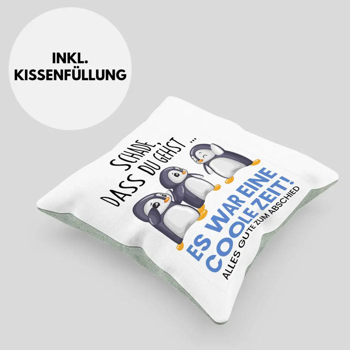 Trendation - Schade Dass Du Gehst Kissen Geschenk zum Abschied Jobwechel Abschiedsgeschenk Arbeitskollegin Dekokissen mit Füllung 40x40 Rosa Trendation