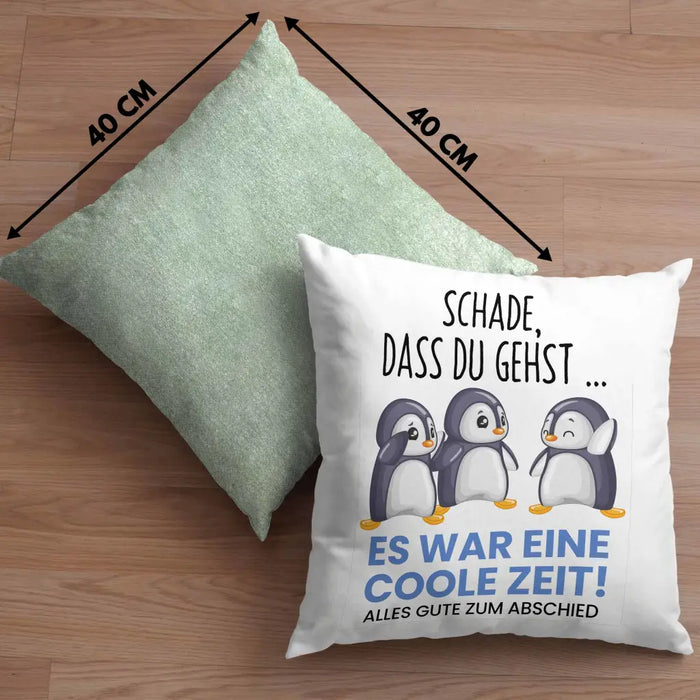 Trendation - Schade Dass Du Gehst Kissen Geschenk zum Abschied Jobwechel Abschiedsgeschenk Arbeitskollegin Dekokissen mit Füllung 40x40 Rosa Trendation