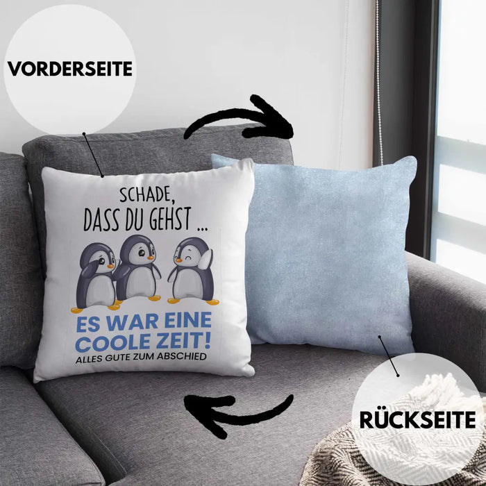 Trendation - Schade Dass Du Gehst Kissen Geschenk zum Abschied Jobwechel Abschiedsgeschenk Arbeitskollegin Dekokissen mit Füllung 40x40 Rosa Trendation