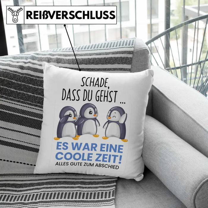 Trendation - Schade Dass Du Gehst Kissen Geschenk zum Abschied Jobwechel Abschiedsgeschenk Arbeitskollegin Dekokissen mit Füllung 40x40 Rosa Trendation