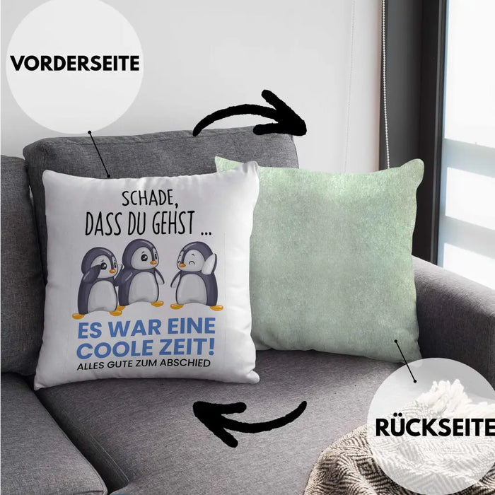 Trendation - Schade Dass Du Gehst Kissen Geschenk zum Abschied Jobwechel Abschiedsgeschenk Arbeitskollegin Dekokissen mit Füllung 40x40 Rosa Trendation