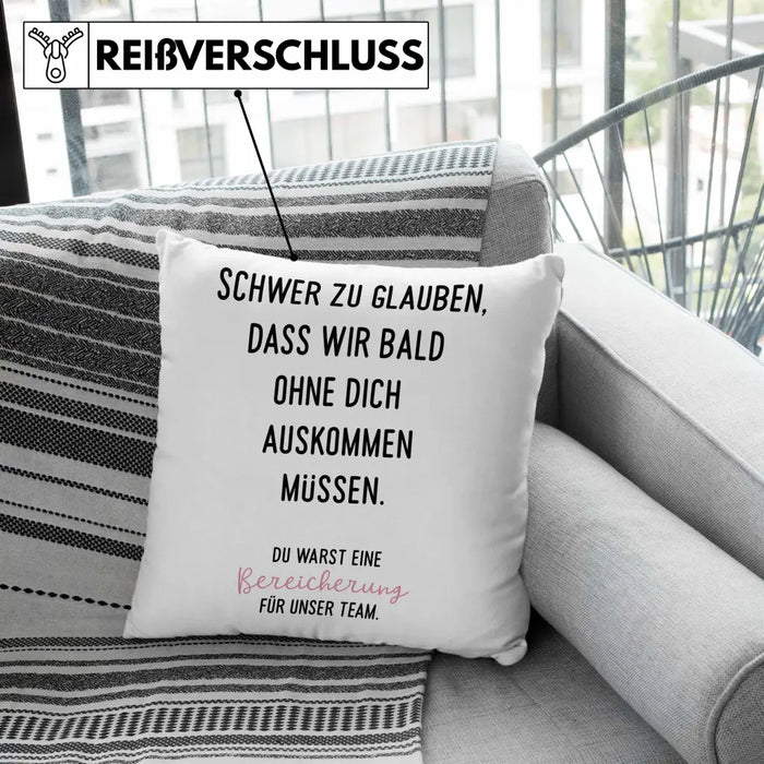 Trendation - Schwer Zu Glauben Kissen Geschenk zum Abschied Jobwechsel Neuer Job Geschenkidee Dekokissen mit Füllung 40x40 Rosa Trendation