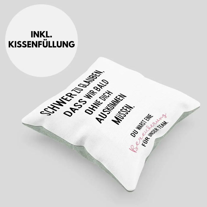 Trendation - Schwer Zu Glauben Kissen Geschenk zum Abschied Jobwechsel Neuer Job Geschenkidee Dekokissen mit Füllung 40x40 Rosa Trendation