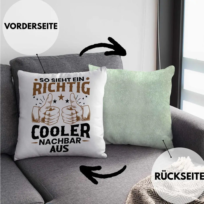 Trendation - So Sieht Ein Richtig Cooler Nachbar Aus Kissen Geschenk Bester Nachbar Geschenkidee Nachbarn Dekokissen mit Füllung 40x40 Rosa Trendation