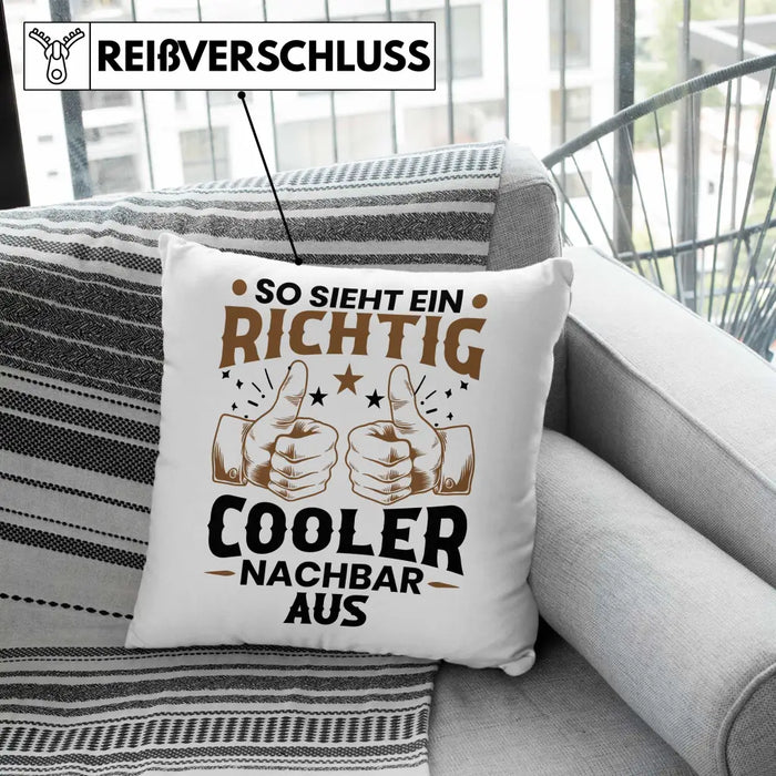 Trendation - So Sieht Ein Richtig Cooler Nachbar Aus Kissen Geschenk Bester Nachbar Geschenkidee Nachbarn Dekokissen mit Füllung 40x40 Rosa Trendation