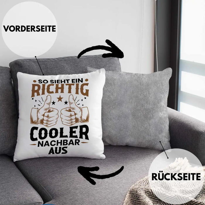 Trendation - So Sieht Ein Richtig Cooler Nachbar Aus Kissen Geschenk Bester Nachbar Geschenkidee Nachbarn Dekokissen mit Füllung 40x40 Rosa Trendation