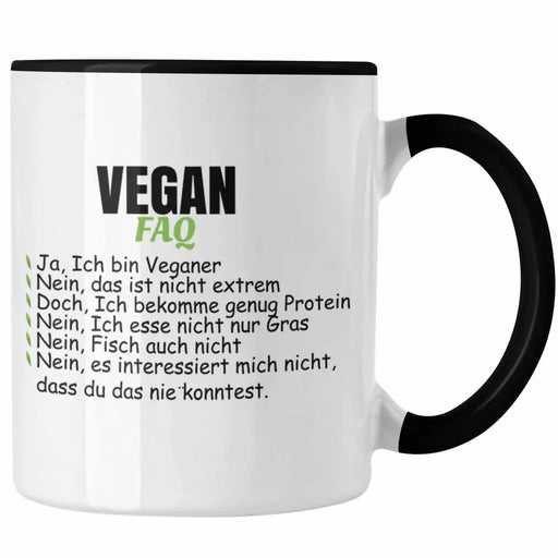 Trendation - Veganer Tasse Geschenk FAQ Vegan Geschenkidee Lustiger Spruch Vegane Lebensweise Spruch Trendation
