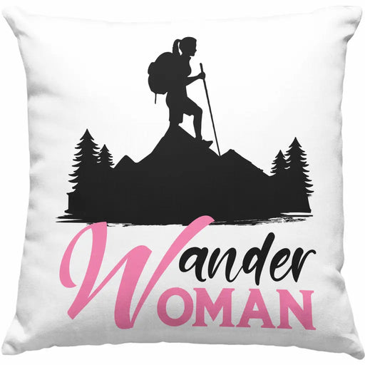 Trendation - Wander Woman Kissen Geschenk Wandern Frauen Geschenkidee Lustige Kissen zum Wandern Dekokissen mit Füllung 40x40 Rosa Trendation