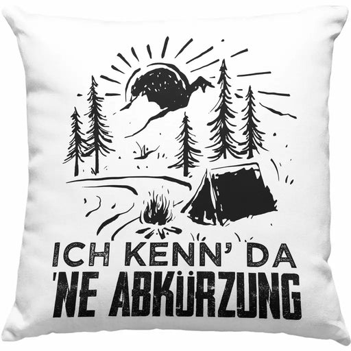Trendation - Wandern Kissen Geschenk Wanderer Ich Kenn Da Ne Abkürzung Geschenkidee Berge Alpen Geschenke Dekokissen mit Füllung 40x40 Rosa Trendation