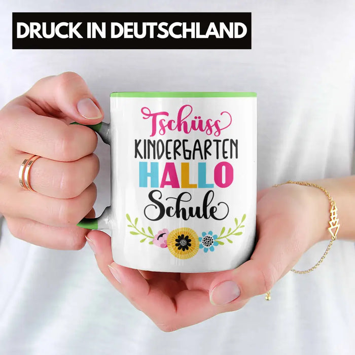 Tschüss Kindergarten Hallo Schule Mädchen 2022 Geschenk Tasse Schulstart 1. Schultag Schuleinführung Schulanfang Geschenkidee 2022 Schulkind Ich Glitzer Jetzt In Der Schule Grün Trendation
